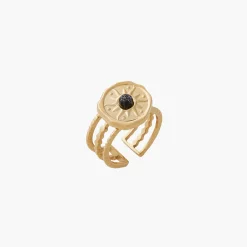 Discount Balaboosté Bague 3 rangs à médaille Acier Inoxydable - doré et noir