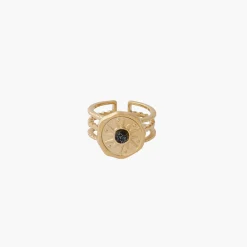 Discount Balaboosté Bague 3 rangs à médaille Acier Inoxydable - doré et noir