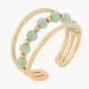 Fashion Balaboosté Bague 3 rangs en acier inoxydable avec pierre de Jade - doré et vert