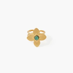 Discount Balaboosté Bague fleur avec Pierre - acier inoxydable