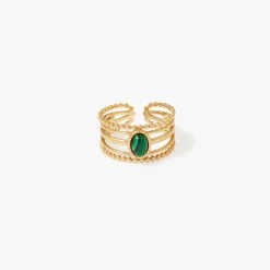 Best Sale Balaboosté Bague large avec pierre - acier inoxydable