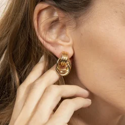 Cheap Balaboosté Boucles d'oreilles dorées anneaux entrelacés