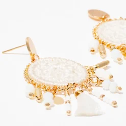 Cheap Balaboosté Boucles d'oreilles pendantes macramé - blanc et doré