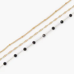Best Balaboosté Collier 3 rangs à maillons et perles à facettes - acier inoxydable