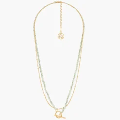 New Balaboosté Collier 2 rangs chaine en acier et pierres facettées