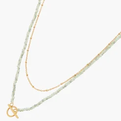 New Balaboosté Collier 2 rangs chaine en acier et pierres facettées