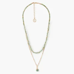 Outlet Balaboosté Collier 2 rangs chaîne et pierres avec pendentif