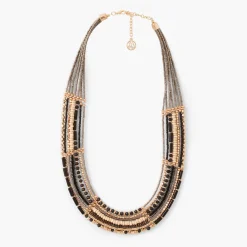 Clearance Balaboosté Collier plastron perles de rocailles noir et doré