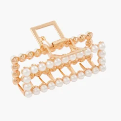 Clearance Balaboosté Pince croco rectangulaire avec perles - doré et nacré