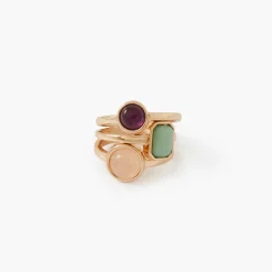 Sale Balaboosté Set de 3 bagues à cabochons - doré