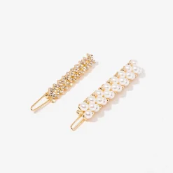 Cheap Balaboosté Set de 2 barrettes en perles et strass - blanc et doré