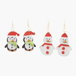Flash Sale Balaboosté Set de 2 boucles d'oreilles Noël pingouin et bonhomme de neige