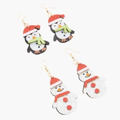 Flash Sale Balaboosté Set de 2 boucles d'oreilles Noël pingouin et bonhomme de neige