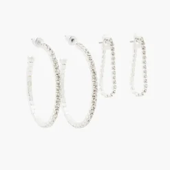 Sale Balaboosté Set de 2 boucles d'oreilles argentées à strass