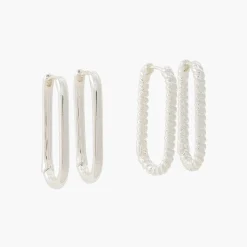 Sale Balaboosté Set de 2 créoles rectangles - argenté