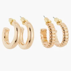 Shop Balaboosté Set de 2 créoles rondes dorées lisses et striées