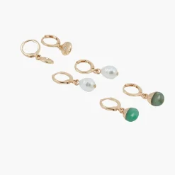 Clearance Balaboosté Set de 3 minis créoles perle, pierre et médaille