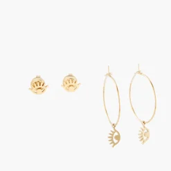 Fashion Balaboosté Set de 2 paires de boucles d'oreilles œil Acier Inoxydable