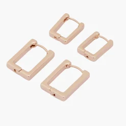 Clearance Balaboosté Set de 2 paires de petites créoles rectangles dorées