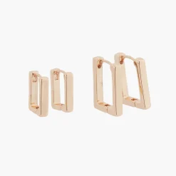 Clearance Balaboosté Set de 2 paires de petites créoles rectangles dorées
