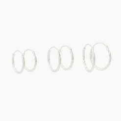 Discount Balaboosté Set de 3 paires de petites créoles torsadées argentées