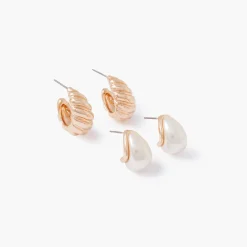 Hot Balaboosté Set de 2 paires de petites créoles perle et twistées