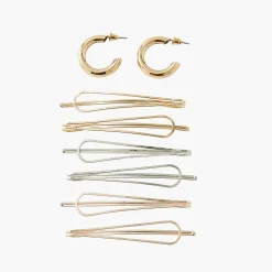 Online Balaboosté Set de 6 pinces et 1 paire de petite créole doré et argenté