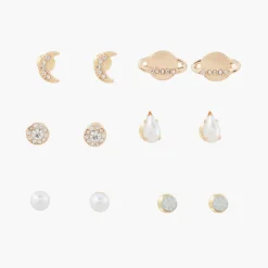 Hot Balaboosté Set de 6 puces d'oreilles strass perle lune et planète